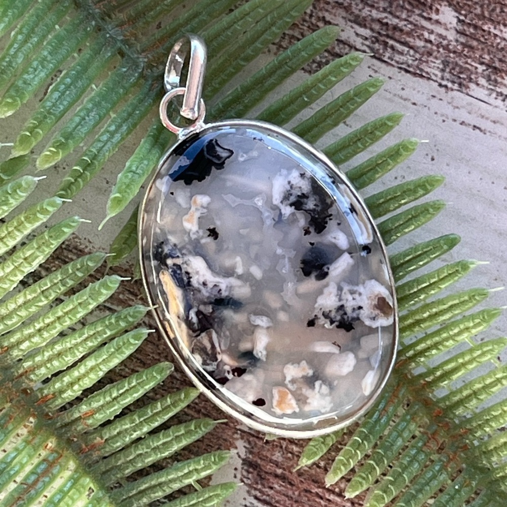 Large Oval Dendrite Opal Sterling Silver 2” Gemstone Pendant - Picture 5 of 7